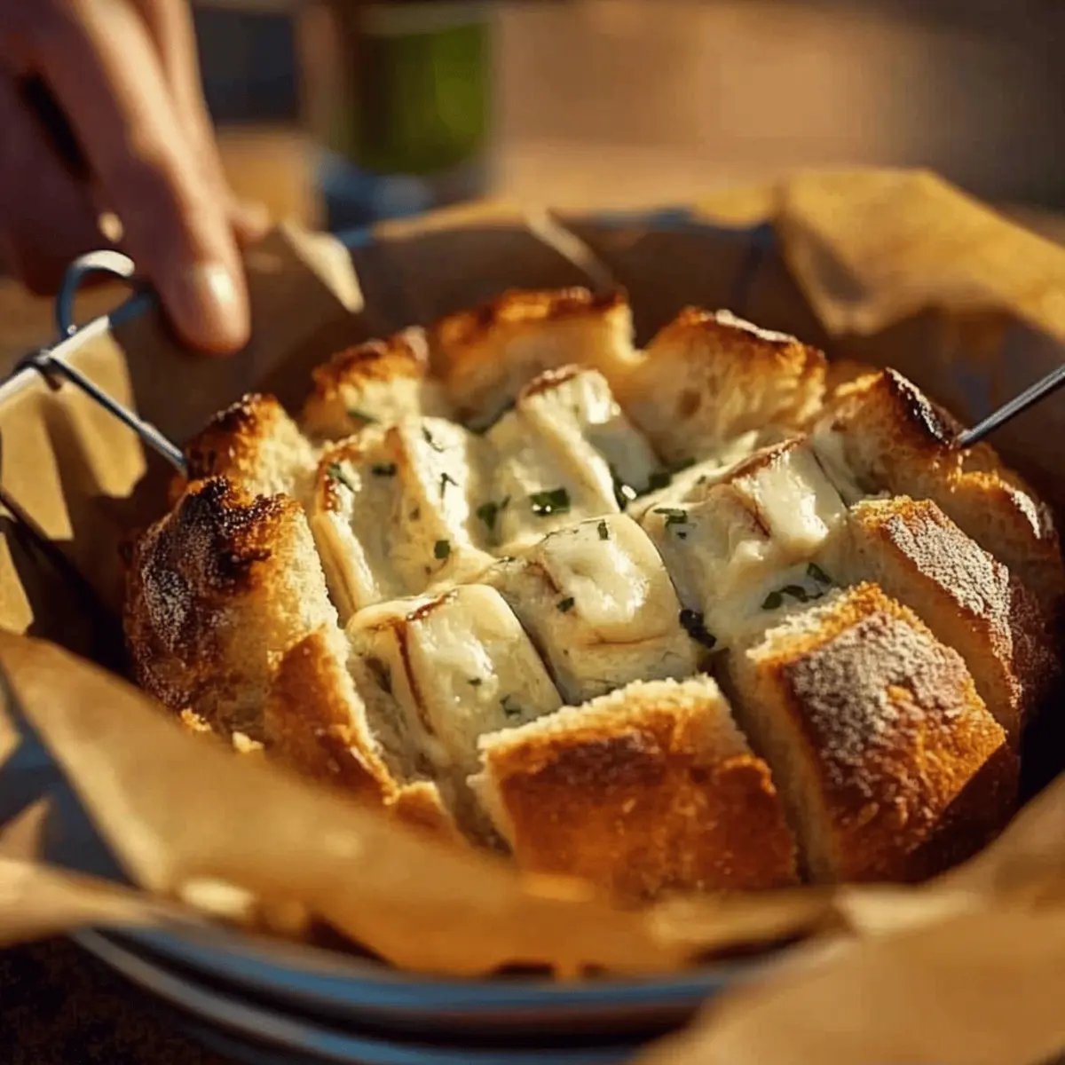 Dutch Oven Cheesy Pull Apart Garlic Bread ae5fgz
