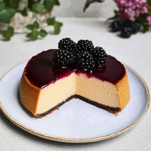 London Fog Basque Cheesecake with Blackberry Sauce