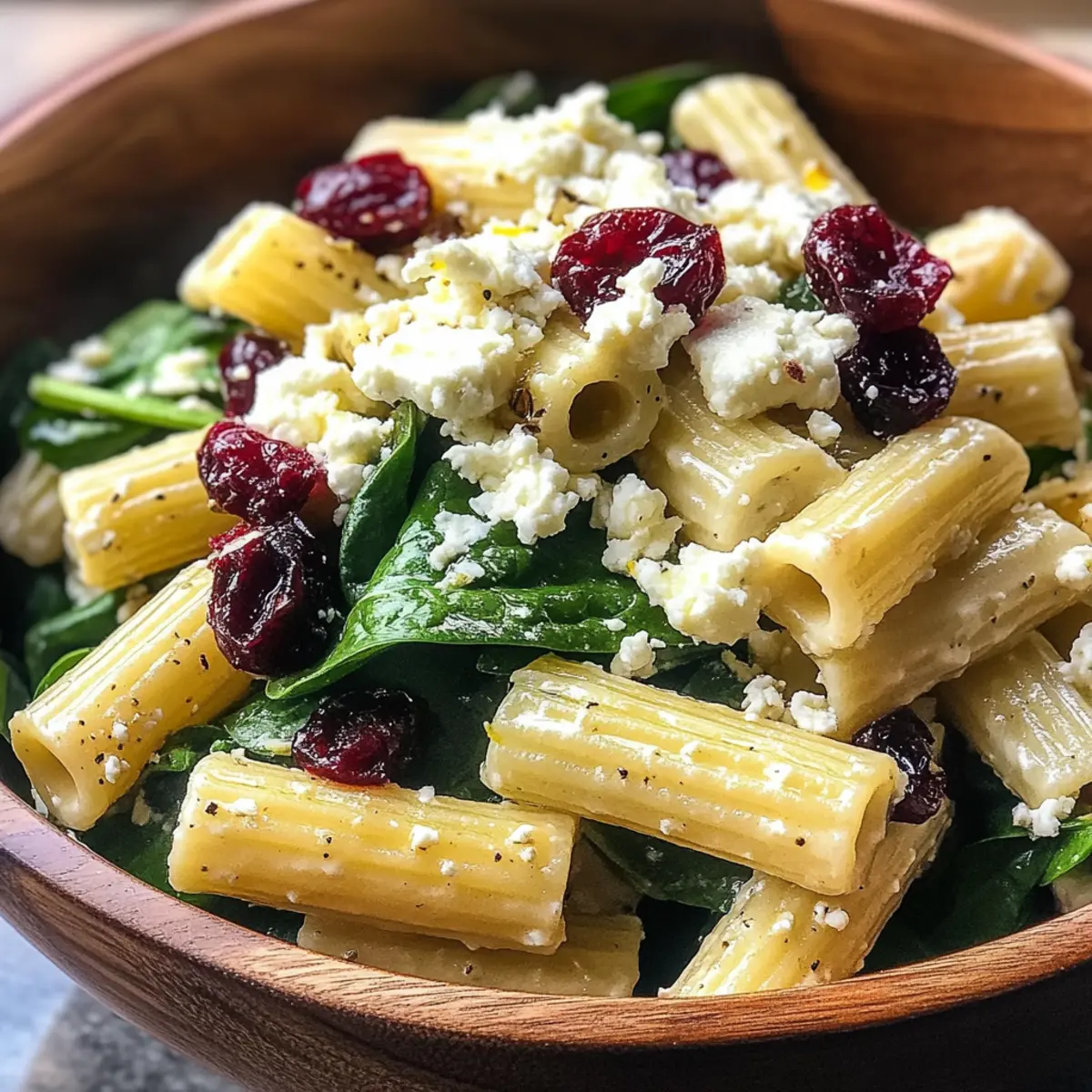 Feta & Cranberry Rigatoni Salad with Lemon Vinaigrette