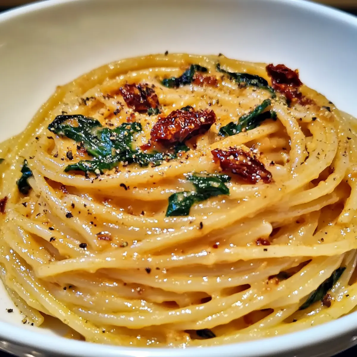 Spaghetti & Spinach with Sun-Dried Tomato Cream Sauce
